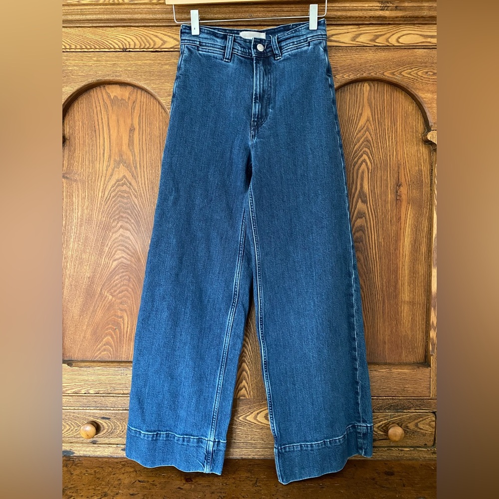 Everlane Mariner stretch jeans 24R 24 R wide leg high rise medium dark blue wash
